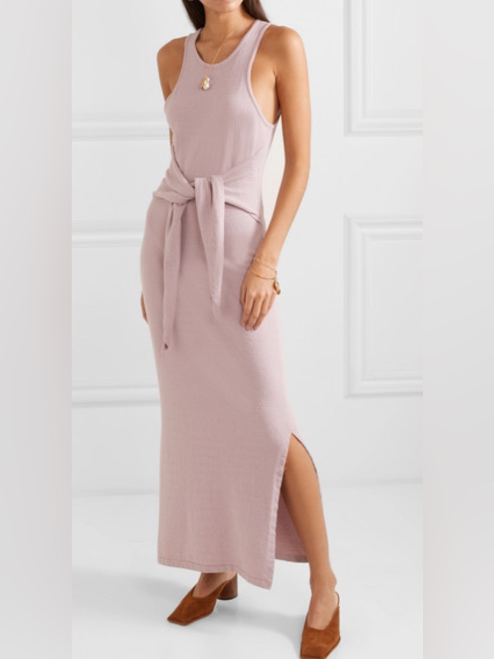 NANUSHKA Mame Lilac Sash Tie Waist Side-Slit Sleeveless Midi Dress Sz X Small